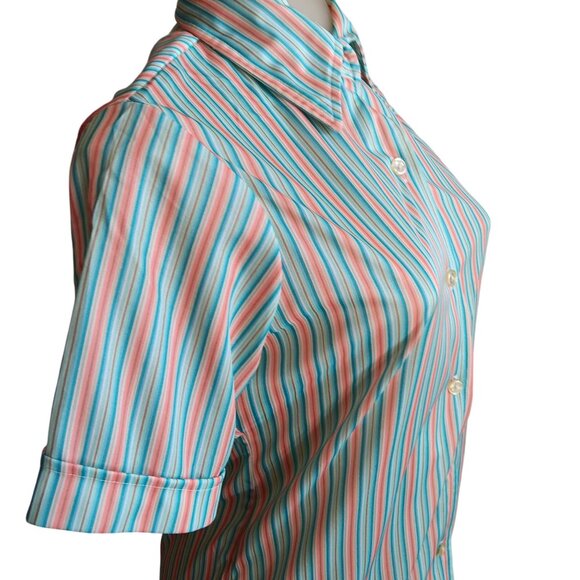 Women's Medium Vintage Striped Button-Up Shirt Sodi Miami-Florida Polyester 8 - Picture 4 of 8